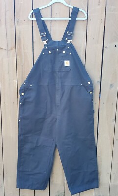 Carhartt Overalls Mens Black Bib R01 Duck Workwear Double Knee 50x30