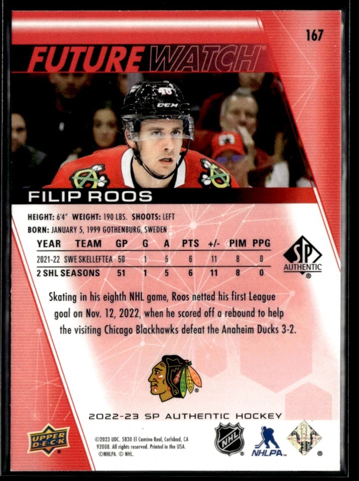 2022-23 SP Authentic Limited Red Filip Roos #167 - Image 2 of 2