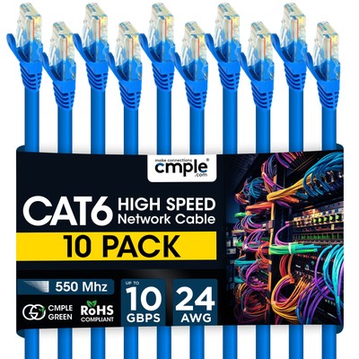 10PCS Cat6 Network Cable 1.5-15ft High-Performance Ethernet Cord for Gaming Blue