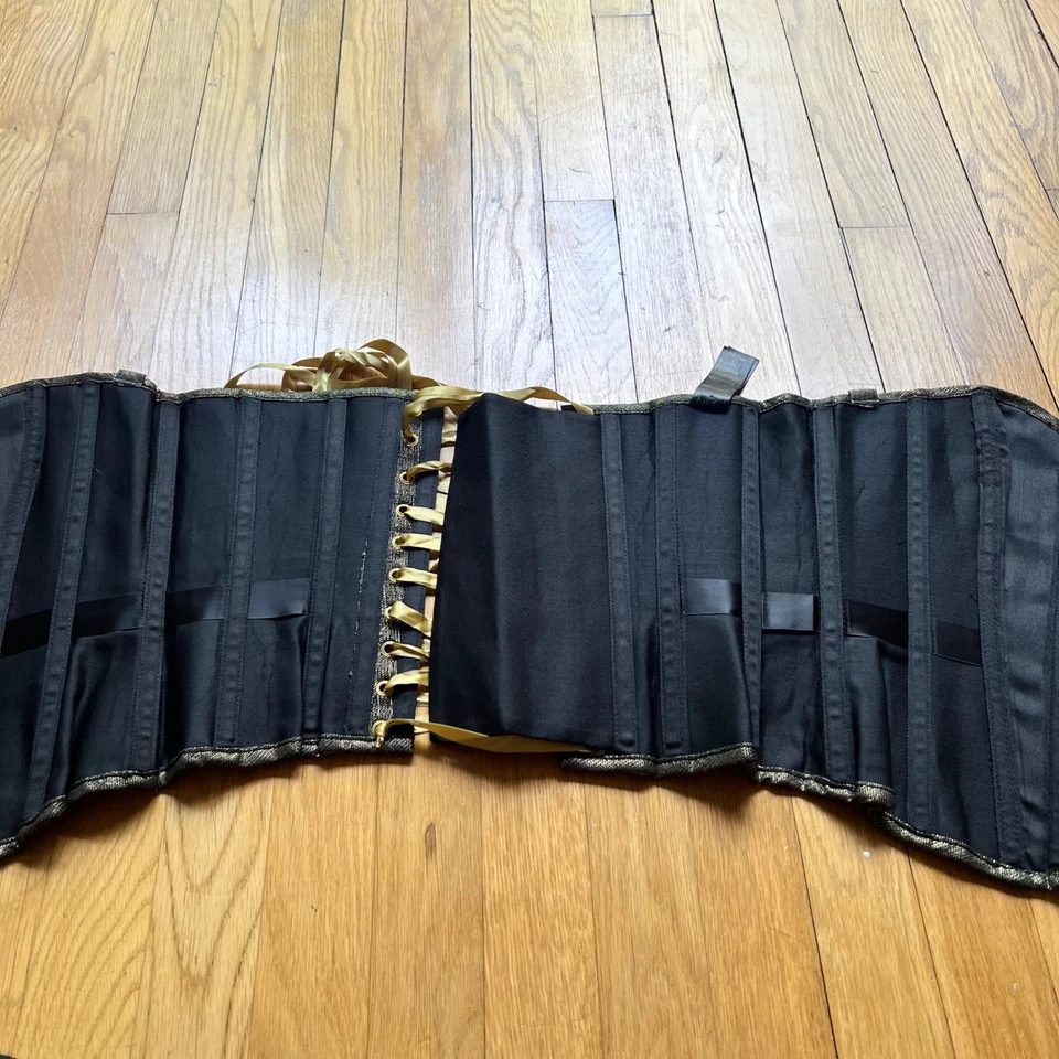 Corsés Por Baci Talla M Negro Dorado Metálico Cremallera Con Cordones Espalda Cintura Ajustador Corsé Foto 2 de 4