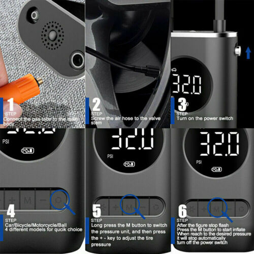 Portable Air Pump Tire Inflator Electric Bike Pump Mini Wireless Air Pump 150PSI - Picture 5 of 10