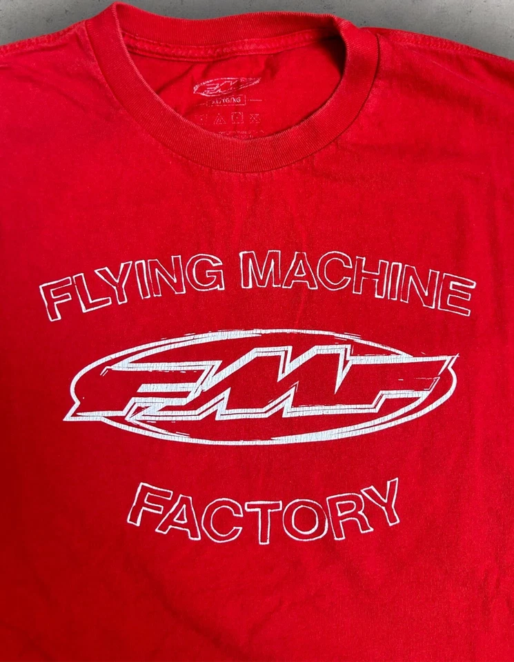 FMF Racing T-Shirt Fits Large Red Short Sleeve Flying Machine Factory Flag Logo - Image 2 of 4