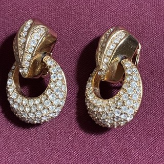 Vintage Christian Dior Gold Tone and Clear Rhinestone Clip on Earrings Germany
