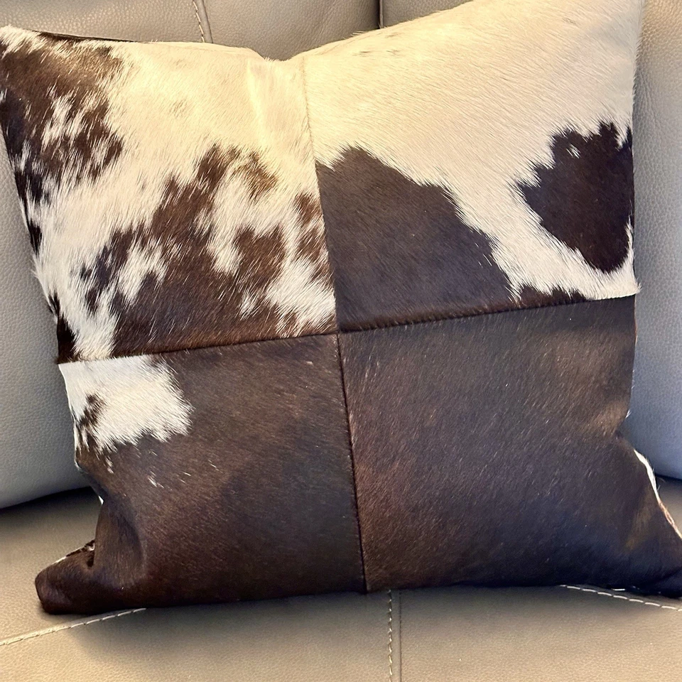 Brazilian Cowhide Leather Expresso 17”Pillow Cover Rustic Farmhouse Hair on Hide - Image 4 of 4