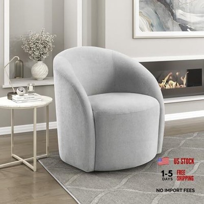  360 Degree Swivel Accent Chair, Boucle Fabric Arm Chair with Metal Light Gray