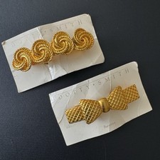 DOTTY SMITH 2 Gold Metal BARRETTES 1980's/80's Vintage Hair Accessory
