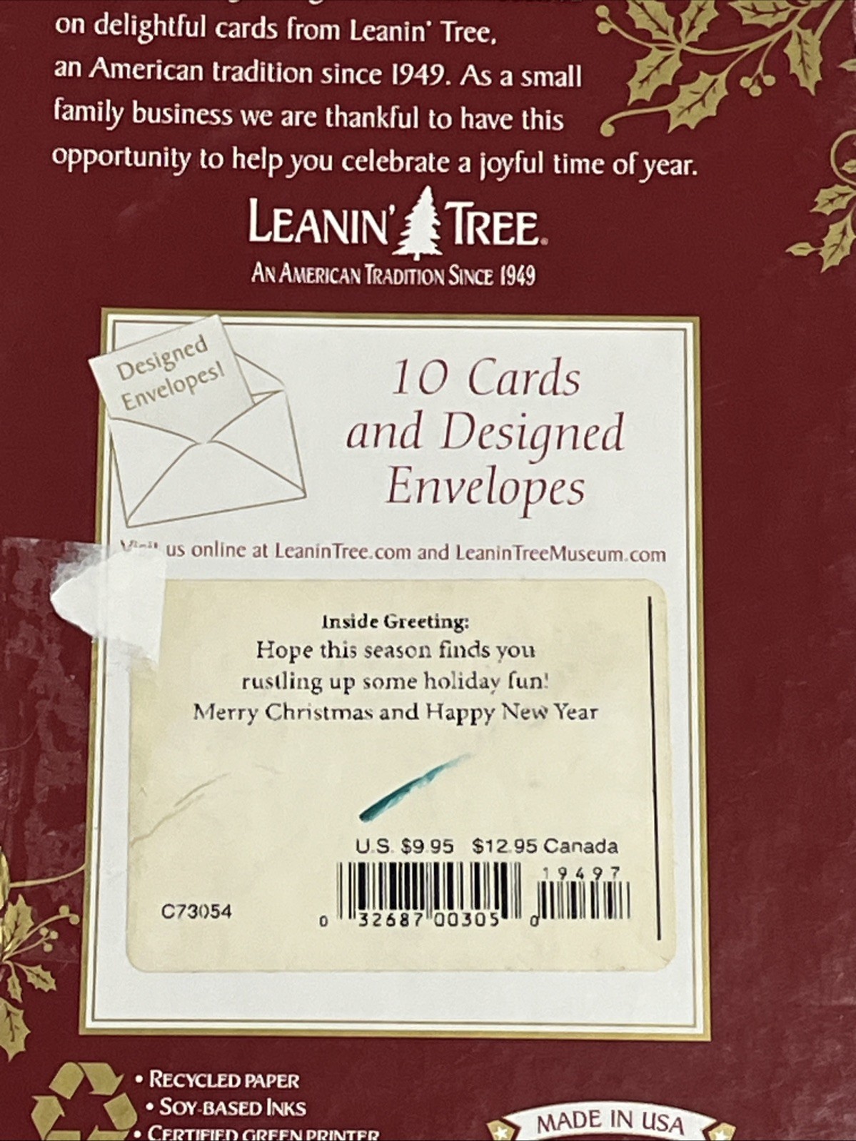 2 Packs Christmas Cards Leanin' Tree 20 Total Horse  Cowboy Winter Holiday 5X7