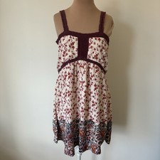 House of Harlow 1960 Beige Maroon Floral Crochet Strap Tank Boho Mini Dress Sz S