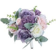 9" Wedding Bouquet for Bride Bridal Bridesmaid Artificial Flowers Pastel Purp...