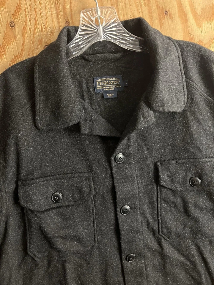 Camisa Pendleton Lana Cachemira Abotonada Para Hombres L Negra Camisa de Tablero Bolsillos Foto 3 de 4