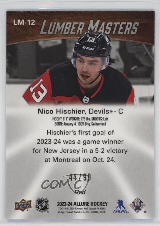2023-24 Upper Deck Allure Lumber Masters Red /99 Nico Hischier #LM-12 - Image 2 of 2