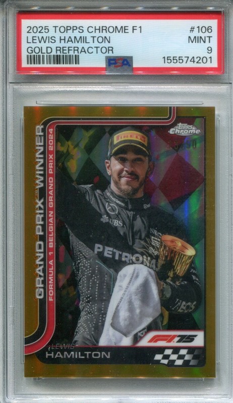 2025 Topps Chrome F1 Lewis Hamilton Gold Refractor 23/50 PSA 9 MINT