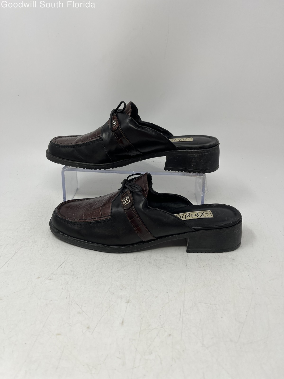 Brighton Womens Dark Brown Black Leather Square Toe Slip-On Mule Heels Size 8 M