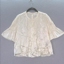 Isabel Marant Etoile women’s 100% silk blouse cream short pleated sleeve top M