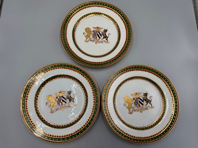 Three Antique 19th c Samson Chinese Export Style Armorial Porcelain Plates 8''