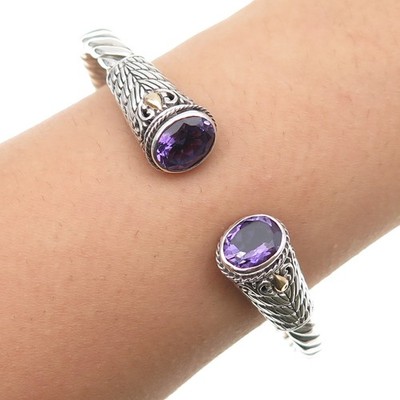 Samuel Benham Sterling 18K Gold Vintage Real Amethyst Adjustable Bracelet 6.5''
