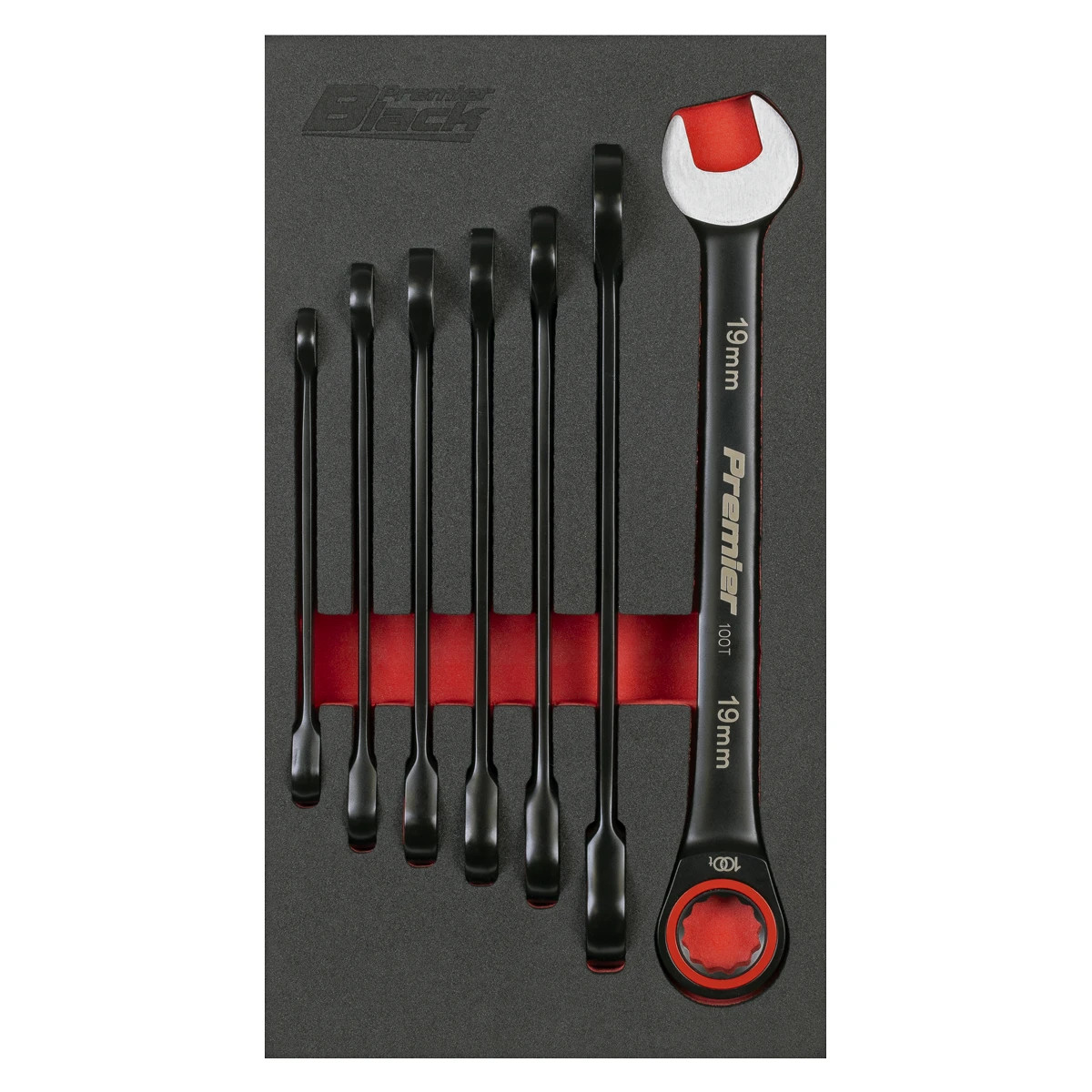 Sealey Premier Black Combination Ratchet Spanner Wrench Set 7pc 8-19mm