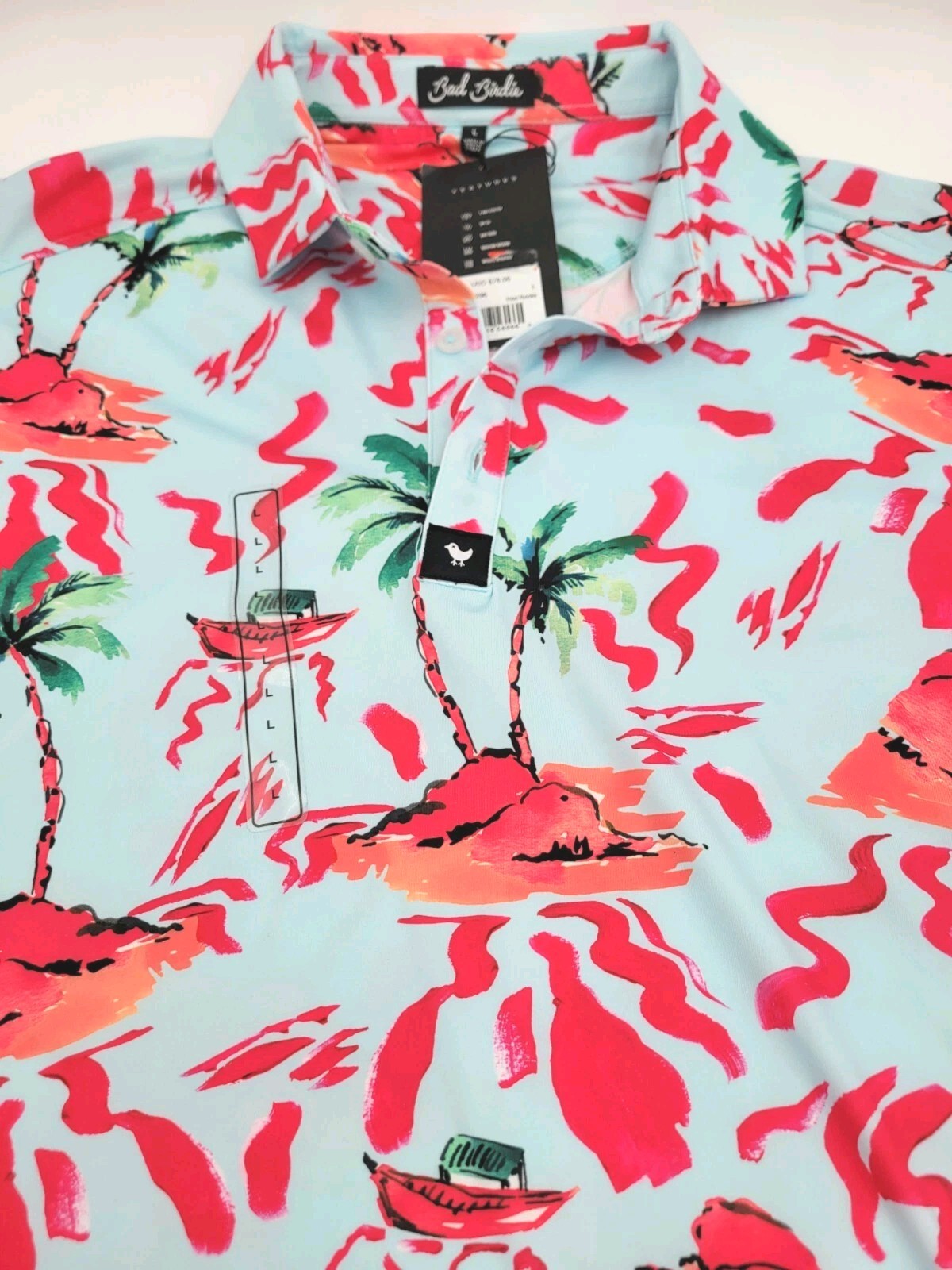 Bad Birdie Performance Golf Polo Red Rocks Tropical Hawaiian Style Men's L NWT image 5