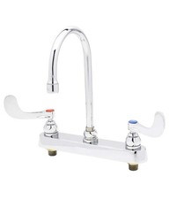 T S Brass 8" C/C Deck Mount Workboard Faucet w/4 in. Wrist Action Handles ...