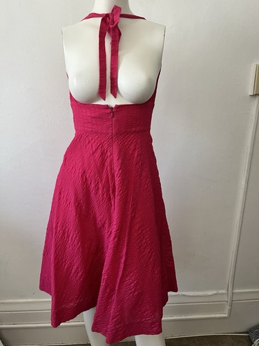 Jcrew Hot Pink Halter Tie Neck Textured Cottton Flirty Cocktail Summer Dress 2 - Picture 2 of 10
