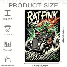 "Rat Fink Power" Vintage Tin Metal Signs Home D cor 8x12 Retro Comic-Sty