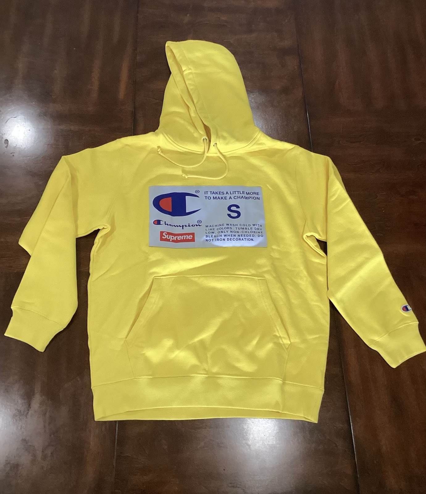 Supreme X Champion Label Pullover Hoodie FW16 Yellow Size Small