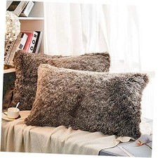 Faux Fur Decorative Throw Pillow Shams 2 26" x 20" Pack of 2 Ombre Dark Grey