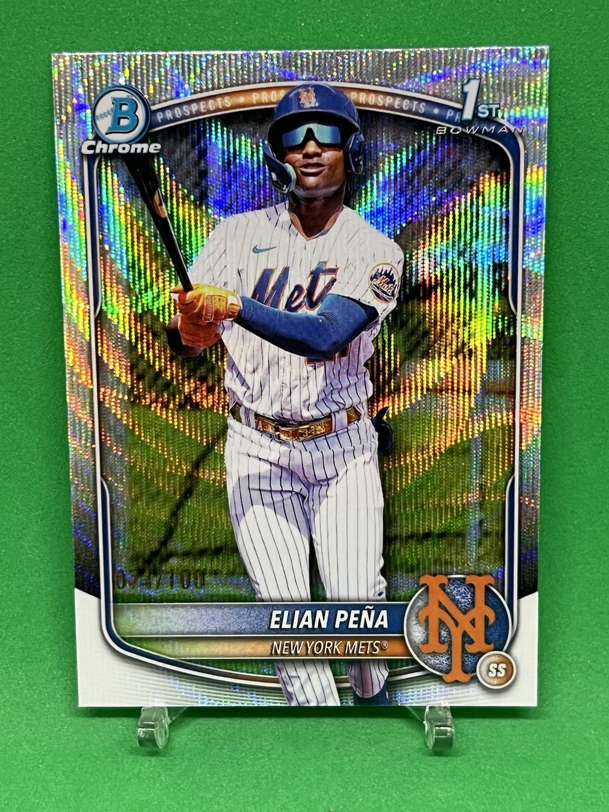 2025 1st Bowman Chrome Elian Pena Wave Refractor /100 Mets