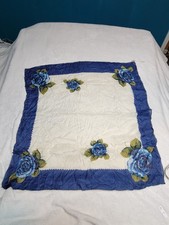 Vintage Scarf Blue Roses White silk made in Japan 1950's era beautifully aged