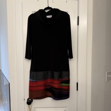 Joseph Ribkoff Black Cowlneck Dress Jersey Top Knit Multicolor Bottom Size 8