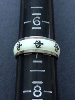 Stainless Steel Fashion Ring  - Symbol Ring.  7mm Wide Size 6.5  B82