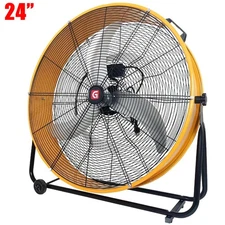 Commercial High Velocity Rolling Industrial 24" Drum 3 spd Adjustable Floor Fan
