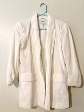 Nine West Women's White Blazer S Notch Lapel Single-Breasted Lined 3/4 Sleeve