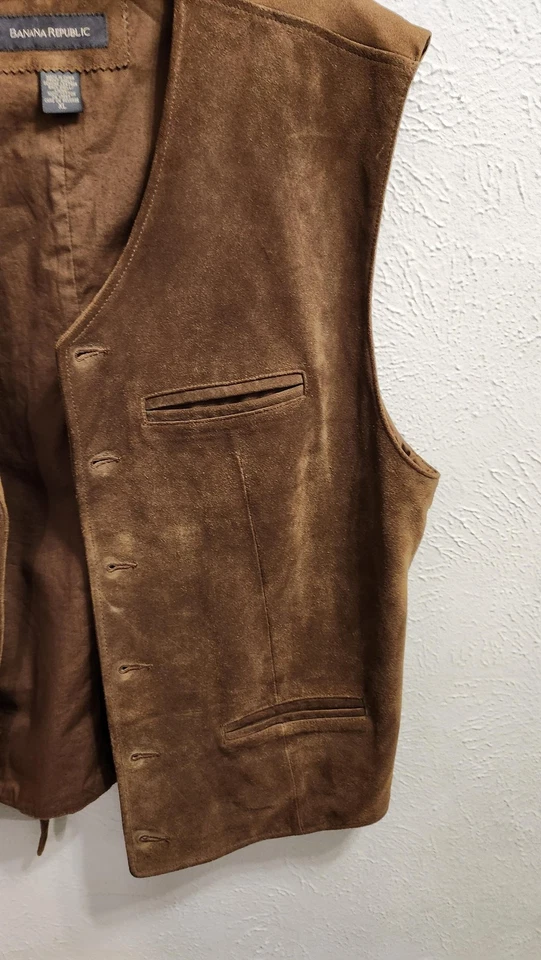 Жилет мужской Banana Republic XL коричневый замшевый кожаный спереди хлопок сзади с подкладкой дымчатый - Изображение 2 из 4