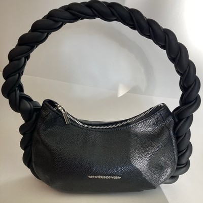 Maniere de Voir Black Twist Braid Shoulder Leather Handbag Card Holder Silver