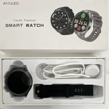 AMOLED Youth Fashion Smart Watch Black Silicone Band Plastic Case