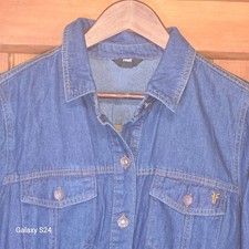 Frye Womens Medium Wash Denim Button Down Shirt Dress Blue Long Sleeve Large
