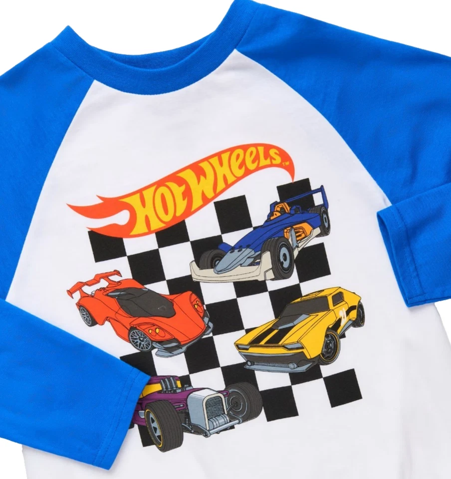 HOT WHEELS 140 SHIRT BLAU WEIß LANGARM LANGARMSHIRT AUTO RENNEN AUTORENNEN NEU - Bild 3 von 4