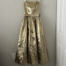 Vintage JCPenney Metallic Gold Sequin Strapless Long Formal Dress Gown 80s Prom