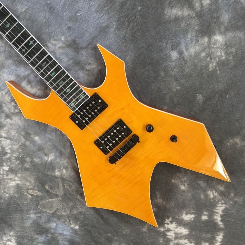 Yellow Flamed Maple Top Solid Electric Guitar Stainless Rounded fret Edge Stock