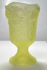 Fenton Satin Uranium Glass Floral Pedestal Vase Scalloped Rim 4" Frosted Glass
