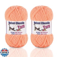 2  100g/3.5oz Fluffy Chenille Yarn for Crocheting, Chunky Velvet