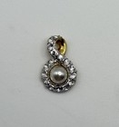 Silver Gold Tone Pearl & Clear Stone Swirl Pendant Elegant Costume Jewellery