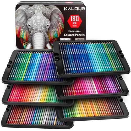 180 Colored Pencil Set for Adults Artists - Rich Pigment Soft Core -12 Metall...