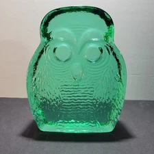🔥 Blenko Glass Owl Bookend #6813 ~ Sea Green