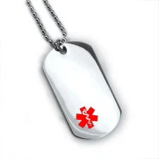 Custom engraved Double side Medical Alert ID Dog Tag. Free 12 lines of engraving