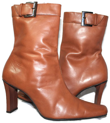 Maripe' Brown Ankle Boots with Decorative Buckles Womens Size 10B