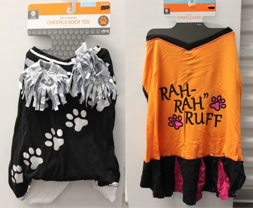 2-SET LARGE CHEERLEADER DOG COSTUMES Black Orange Tee Sports Football Dress NEW