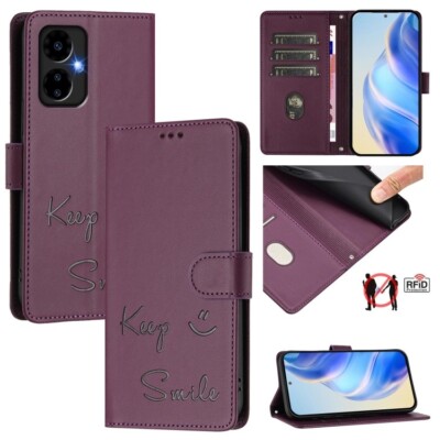Für Boost Mobile Celero 5G 2024 Smile Prägung RFID Leder Handyhülle