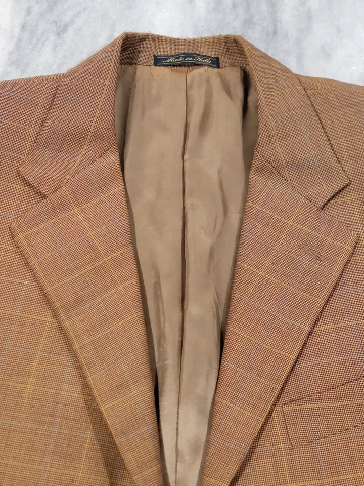 40R Men's Vintage Trussini Italian Blazer Copper Saddle Brown Wool Sport Coat - Image 4 of 4